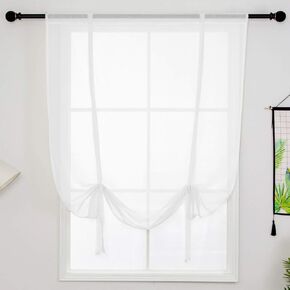 vctops Solid Color Sheer Voile Window Curtains Light Filtering Tie Up Shade Adjustable Balloon Drapes Treatment for Small Window,1 Panel (31" x 47",White)