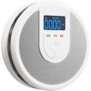 Smoke Alarm with Large LCD Display, LED Warning Light Indicators, Voice Alerts and Test Button, Battery Operated Smart Smoke Alarm for Home & Offices