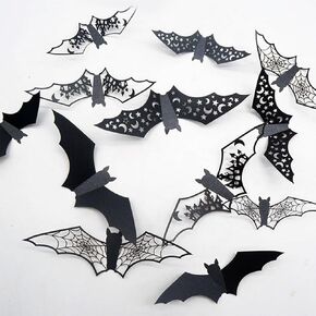 24Pcs Halloween Bats Wall Decorations 3D Horror Black Bats Wall Decor Bat Halloween Wall Stickers Self-Adhesive Scary Bat Stickers Halloween Party Decorations for Home Fireplace Outdoor Gothic Decor