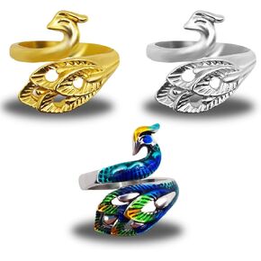 BLMHTWO 3 Pieces Crochet Ring Adjustable Yarn Ring for Crocheting Peacock Shape Knitting Loop Open Finger Ring for Mother Grandma Thanksgiving Presents Finger Yarn Guide Crochet Accessories