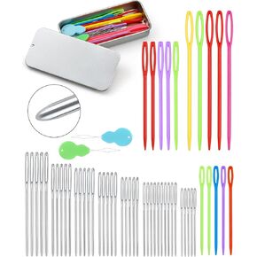 FIVEIZERO 80 PCS Large-Eye Blunt Needles,8 Sizes Stainless Steel Yarn Knitting Needles,Sewing Needles,Crafting Knitting Weaving Stringing Needleswith Threaders for Finishing Off Crochet Projects CJ