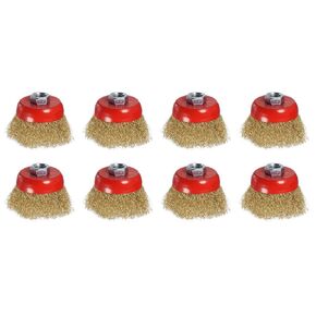 8 Pcs Wire Cup Brush for Angle Grinder - [3 Inch] Coarse Crimped for Paint Stripping Cleaning Rust Light Duty Conditioning, 5/8 Inch-11 Arbor, Red