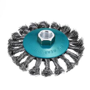 Twisted Knotted Wire Wheel Brush for Grinder - [4 Inch] Carbon Steel for Paint Stripping Cleaning Rust Abrasive, 5/8Inch-11 Threaded Arbor, 0.02 Inch Carbon Steel Wire, Cyan