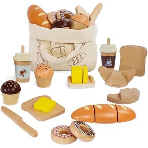 PairPear Wooden Toys Tea Party Set,Toddler Tea Set for Little Girls,Kids Pretend Play Kitchen Accessories,Wooden Play Food Toys Gift for Girls Boys 3 Y+