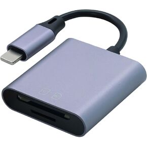 Lorlorkool SD Card Reader for iPhone/iPad, Trail Camera Viewer with Dual Slot for SD/Micro SD and Charging Port,Photography Memory TF Card Adapter,Plug and Play