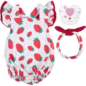 BABESIDE 3Pcs Reborn Baby Doll Clothes for 17- 22 Inch Dolls, Strawberries Baby Doll Clothes Outfits fit Reborn Baby Dolls, Baby Doll Accessories with Magnetic Pacifier for Newborn Baby Doll Girl