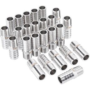 LTWFITTING Bar Production Stainless Steel 316 Barb Fitting Coupler/Connector 5/8" Hose ID x 3/8" Male NPT Air Fuel Water (Pack of 25)