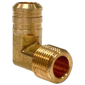 Anderson Metals Brass Hose Fitting, 90 Degree Elbow, 5/8" Barb x 1/2" Male Pipe