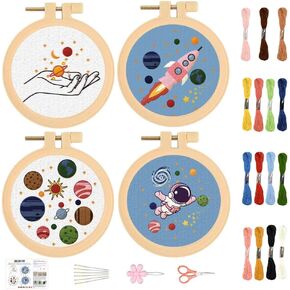 BEUNITONE 4PCS Christmas Gnomes Embroidery Kit Xmas Tree Stamped Cross Stitch Kit Snowflake Mistletoe Needlepoint Kit for Adult Beginner with Instructions