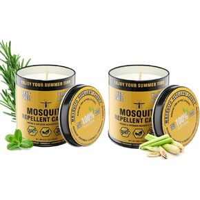 Natural Plant-Based Mosquito Repellent Candle, DEET Free Mosquito Citronella Candles Indoor and Outdoor Bug Insect Repellent Burns 30 Hours for Patio, Yard, Picnic, Camping (9oz | 2 Pack)
