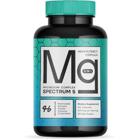 5-in-1 Magnesium Complex Spectrum 5 | 500mg of Magnesium Glycinate, Malate, Citrate, Oxide & Hydroxide for Muscles, Nerves, & Energy | High Absorption | Vegan, Non-GMO | 60 Capsules
