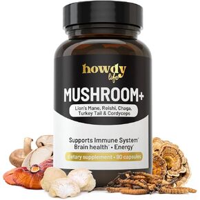Lions Mane Supplement Capsules - Mushroom Supplement Brain Booster with Reishi, Chaga, Cordyceps and Turkey Tail Mushroom Powder - Nootropic and Energy Supplement for Memory and Focus