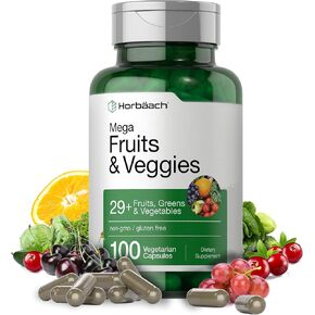 Mega Fruits and Veggies Supplement | 100 Capsules | Vegetarian, Non-GMO and Gluten Free | by Horbaach