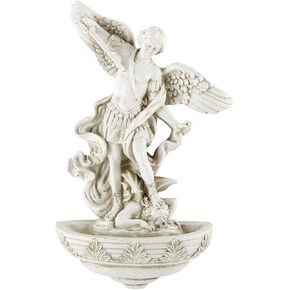 Autom Catholic Hanging Wall Decoration, Saint Michael Archangel Stone Finish Holy Water Font, Religious Home Decor, 9 Inches