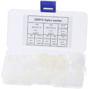 500Pcs White Nylon Flat Washers Assortment Kit, Round Plastic Washers, M2 M2.5 M3 M4 M5 M6 M8 M10 Nylon Washers for Electrical Connection, Automobiles, Machinery