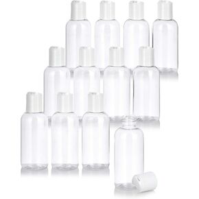 JUVITUS 4 oz / 120 ml Clear Plastic PET Boston Round Bottle (BPA Free) with White Disc Cap (12 pack)