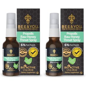 BEE&YOU Raw Honey Throat Spray, 100% Pure Propolis Extract, Immune Support, Sore Throat & Congestion Relief, Oral Health, Antioxidants, Natural, Keto, Paleo, Gluten-Free | 1 FL Oz (Pack of 2)