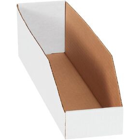Open Top Bin Boxes, 4" x 18" x 4 1/2", White, 50/Bundle
