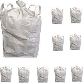 FIBC Bulk Bags, Heavy Duty Builder's Bags, Contractor Bags 35""L x 35""W x 43""H, 2200lbs SWL, Duffle Top Flat Bottom, White Bulk Bags, Capacity - 35 Cu Ft, Pack of 10, 369-005
