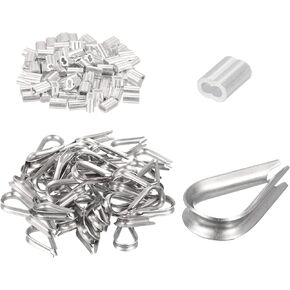 uxcell Wire Rope Cable Thimble Kit for 5/64" Dia Wire Rope, 100Pcs Aluminum Crimping Loop Sleeve and 16Pcs Stainless Steel Thimble Rigging