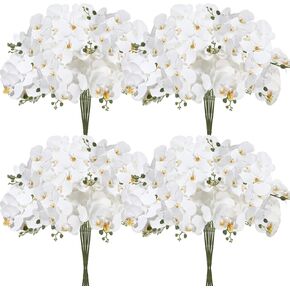 Zeyune 12 Pcs Artificial Phalaenopsis Flowers 32 Inch Natural Large Bloom Orchids 7 Blooms Fake Phalaenopsis Flower Artificial Orchid Flowers Stem Plants for Home Wedding Decoration (White)