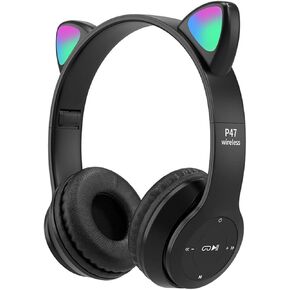 سماعات رأس للأطفال، سماعة أذن Cat Ear LED تضيء بلوتوث 5.0 سماعة ألعاب لاسلكية قابلة للطي للأطفال البالغين، ميكروفون مدمج مريح لإلغاء الضوضاء فوق سماعات الأذن (أرجواني) in Kuwait