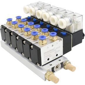 Electrical Pneumatic 6 Solenoid Valve 4V210-08 AC220V PT1/4 5 Way 2 Position Manifold Base Muffler Quick Fittings Set