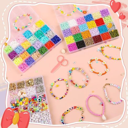 OCARDI 7000+ Pcs Bracelet Making Kit - 28 Colors Clay Beads for Bracelet Making-Friendship Bracelet Kit with Gift Pack - Bracelet Making Kit for Adults-Jewelry Making Kit for Girls 8-12 in Saudi Arabia