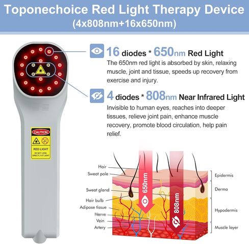 جهاز العلاج بالضوء الأحمر من Toponechoice، 4x808nm+16x650nm، العلاج بالضوء الأحمر بالأشعة تحت الحمراء لتخفيف آلام الجسم، استرخاء عضلات الساق الخلفية للركبة، آلة العلاج بالضوء الأحمر لجسم الإنسان والحيوانات الأليفة والكلاب والخيول in Kuwait