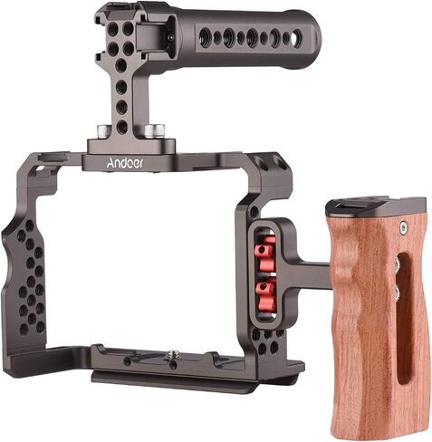 Andoer Camera Rig Aluminum Alloy Replacement Kit with Wooden Handle on Top Video Handle for Sony A7R III, A7 II, A7III in Saudi Arabia