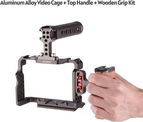Andoer Camera Rig Aluminum Alloy Replacement Kit with Wooden Handle on Top Video Handle for Sony A7R III, A7 II, A7III in Saudi Arabia