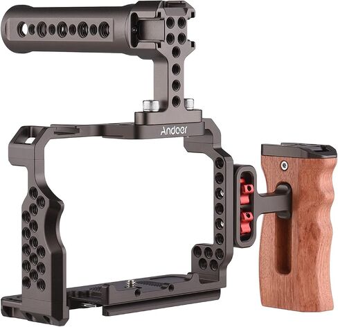 Andoer Camera Rig Aluminum Alloy Replacement Kit with Wooden Handle on Top Video Handle for Sony A7R III, A7 II, A7III in Saudi Arabia