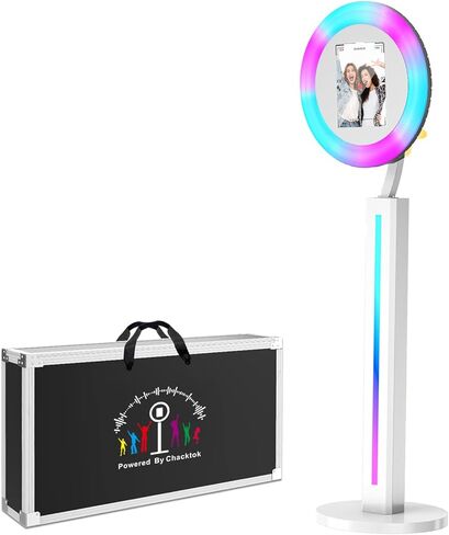 كشك صور iPad لجهاز Ipad مقاس 10.2 بوصة و10.9 بوصة و12.9 بوصة، كشك صور محمول مع مزامنة موسيقى RGB، تطبيق برمجي، جهاز تحكم عن بعد، ضوء حلقي، كشك صور سيلفي مع حقيبة طيران بيضاء in Kuwait