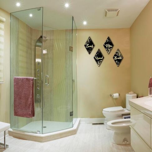 4PCs Bathroom Wall Decor, Diamond Shape Wooden Bathroom Signs - Soak Relax Unwind Breathe, Marble Style Wall Arts Decorations for Bathroom SPA Shower Room Toilet Dressing Room Laundry Room (Black) in Saudi Arabia