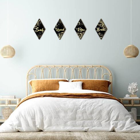 4PCs Bathroom Wall Decor, Diamond Shape Wooden Bathroom Signs - Soak Relax Unwind Breathe, Marble Style Wall Arts Decorations for Bathroom SPA Shower Room Toilet Dressing Room Laundry Room (Black) in Saudi Arabia