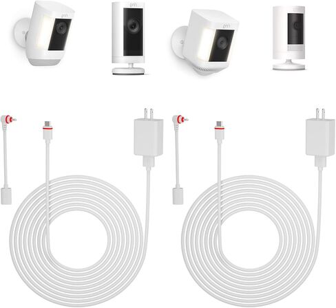 عبوتان - كابل شحن بطول 16 قدم/5 متر متوافق مع كاميرا Ring Spotlight Plus/Pro ومحول طاقة USB من النوع C إلى محول قابس تيار مستمر لحلقة الأسطوانة لشحن الكاميرا بشكل مستمر (أبيض) in Kuwait