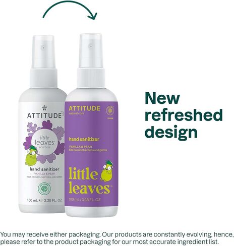ATTITUDE Hand Sanitizer Spray for Kids, Perfect Travel Size Format, Kills Bacteria and Germs, Vegan and Cruelty-Free, Vanilla and Pear, 3.5 Fl Oz in Kuwait