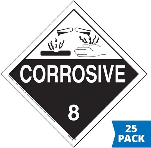 Class 8 Corrosive Placard, Worded 25-pk. - 10.75" x 10.75" Polycoated Tagboard for Temporary Applications - J. J. Keller & Associates - Complies with DOT Hazmat Placard Requirements in Saudi Arabia