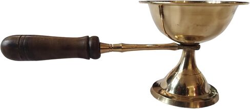 مقبض خشبي من النحاس الكافور Dhoop Arti (140 جرام 9 × 3 × 3 بوصة) نحاس Diya dhoop dani نحاس مع مقبض Dhoop Camphor Burner in Kuwait