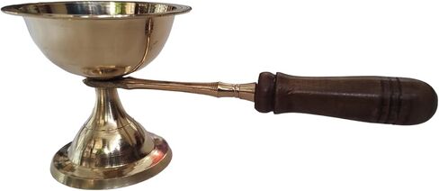مقبض خشبي من النحاس الكافور Dhoop Arti (140 جرام 9 × 3 × 3 بوصة) نحاس Diya dhoop dani نحاس مع مقبض Dhoop Camphor Burner in Kuwait