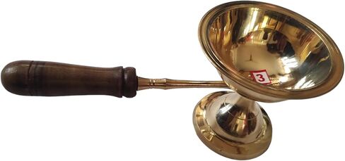 مقبض خشبي من النحاس الكافور Dhoop Arti (140 جرام 9 × 3 × 3 بوصة) نحاس Diya dhoop dani نحاس مع مقبض Dhoop Camphor Burner in Kuwait