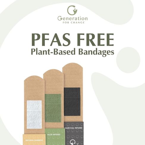 The Plant-Based Bandage by Generation For Change | 75 Biodegradable Bandages | Variety Pack - Aloe, Charcoal and Natural Bamboo | Plastic and Toxin Free | Stronger Adhesion | Sensitive Skin Friendly in Saudi Arabia