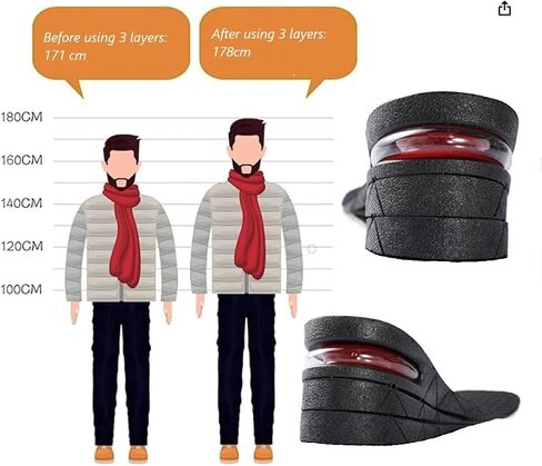 FP- Height Increase Insoles with air Cushion: Boost Your Height from 1" to 3.5" with Confidence Thanks to 4 Adjustable Layers. Heel Insert for Men and Women. Also Helps Leg Length discrepancies in Saudi Arabia