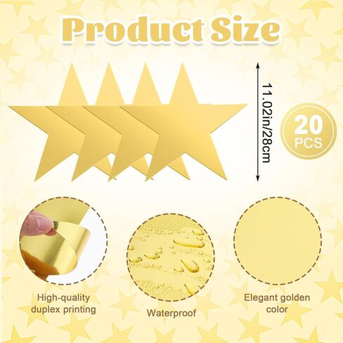 Sibba Star Cutouts 20 Pcs Large Gold Star Cutouts Decoration Double Printed Paper Home Décor Accents Cardboard Cutouts Bulletin Board for Classroom Wall Wedding 11 Inches (20pcs Gold) in Saudi Arabia
