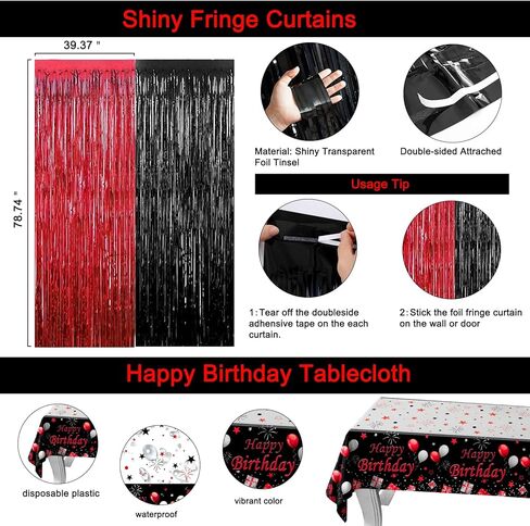 15th Birthday Decorations for Boys Girls,Red and Black 15th Birthday Balloons Banner Number 15 Balloon Hanging Swirls Tablecloth Foil Fringe Curtains For 15 Years Old Party Decorations Boys Girls in Kuwait