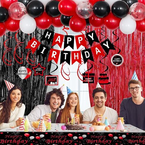 15th Birthday Decorations for Boys Girls,Red and Black 15th Birthday Balloons Banner Number 15 Balloon Hanging Swirls Tablecloth Foil Fringe Curtains For 15 Years Old Party Decorations Boys Girls in Kuwait
