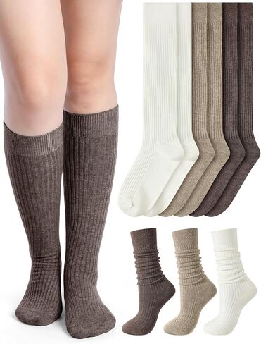 Shihanee 3 Pairs Women Cashmere Cotton Knee High Socks Ribbed Knit Slouchy Socks Soft Warm Boot Socks for Women Girls in Saudi Arabia