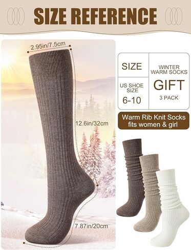 Shihanee 3 Pairs Women Cashmere Cotton Knee High Socks Ribbed Knit Slouchy Socks Soft Warm Boot Socks for Women Girls in Saudi Arabia