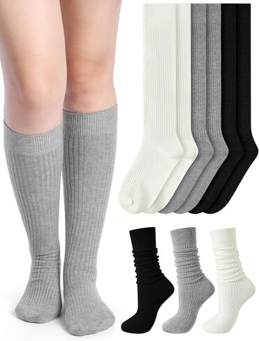Shihanee 3 Pairs Women Cashmere Cotton Knee High Socks Ribbed Knit Slouchy Socks Soft Warm Boot Socks for Women Girls in Saudi Arabia