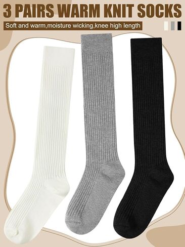 Shihanee 3 Pairs Women Cashmere Cotton Knee High Socks Ribbed Knit Slouchy Socks Soft Warm Boot Socks for Women Girls in Saudi Arabia